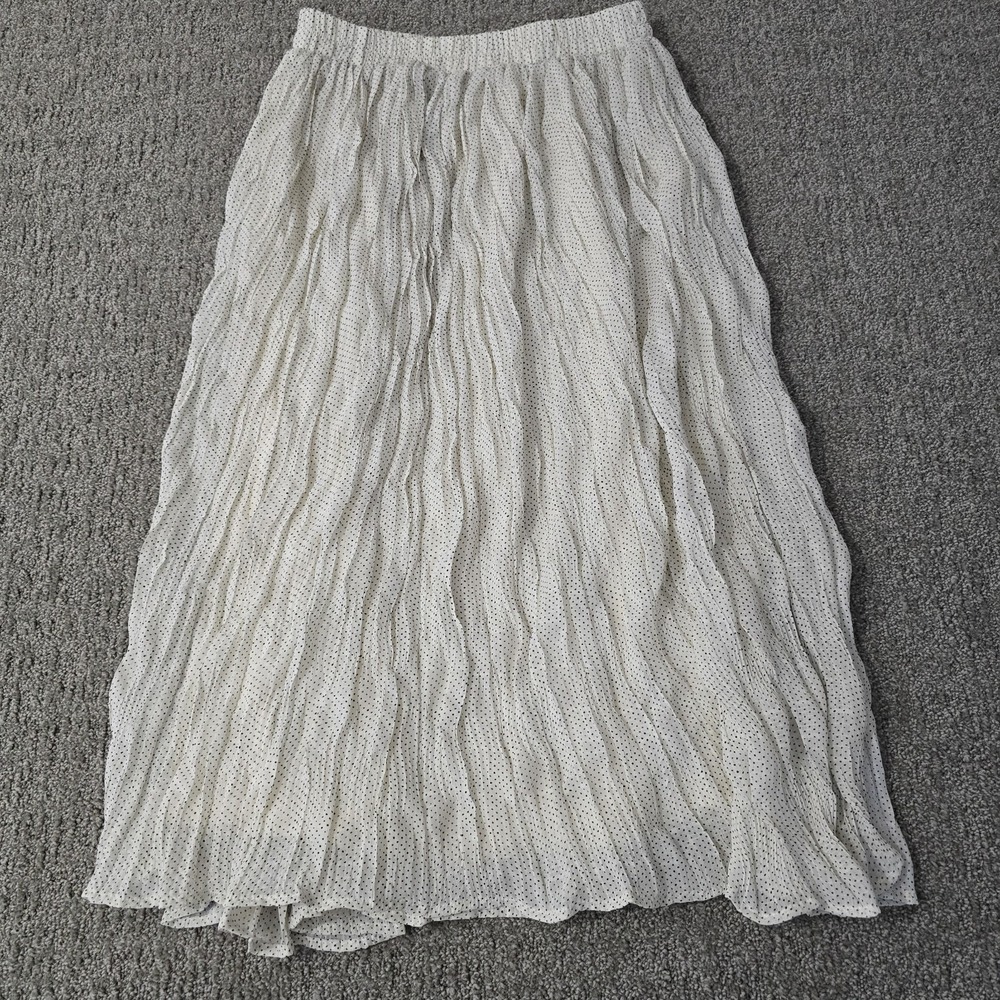 Böhme Polka Dot Pleated Midi Skirt White Black Cottagecore Romantic Coquette S
